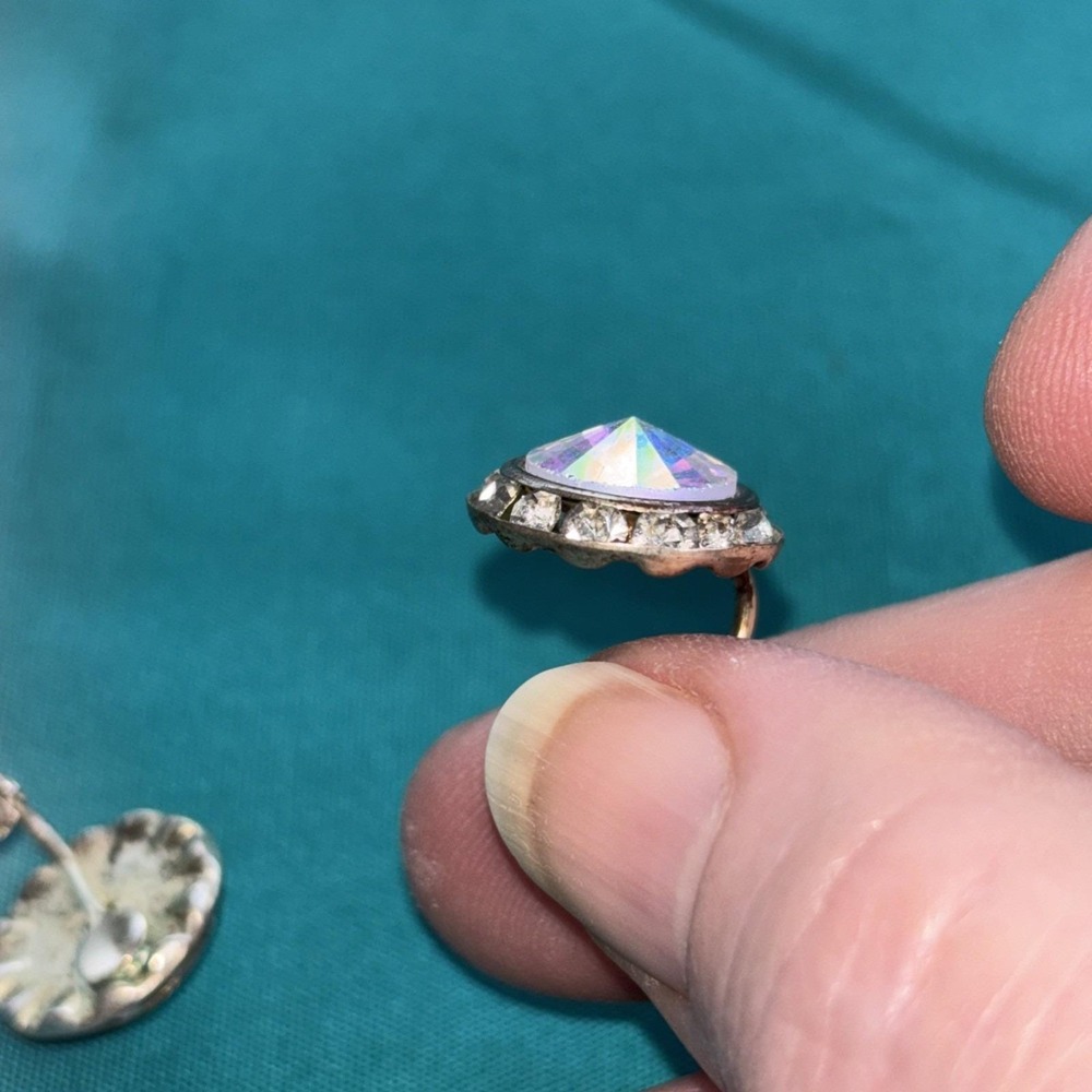 Aurora Borealis Clip-on Vintage Earrings Colorful 1/2" Round Silver Tone - Picture 2 of 5